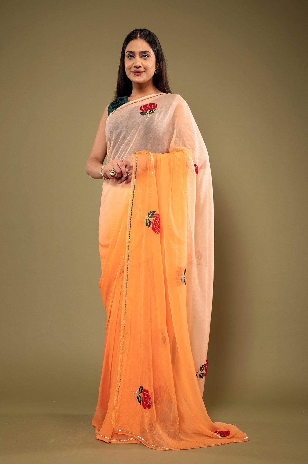 Viscose Chiffon Siquin Flower Work Saree