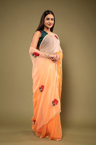 Viscose Chiffon Siquin Flower Work Saree