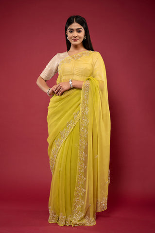 Viscose Chiffon Kardhana Work Saree