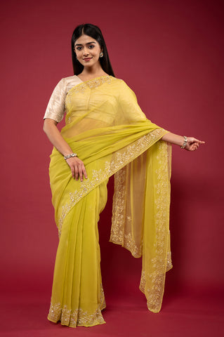 Viscose Chiffon Kardhana Work Saree