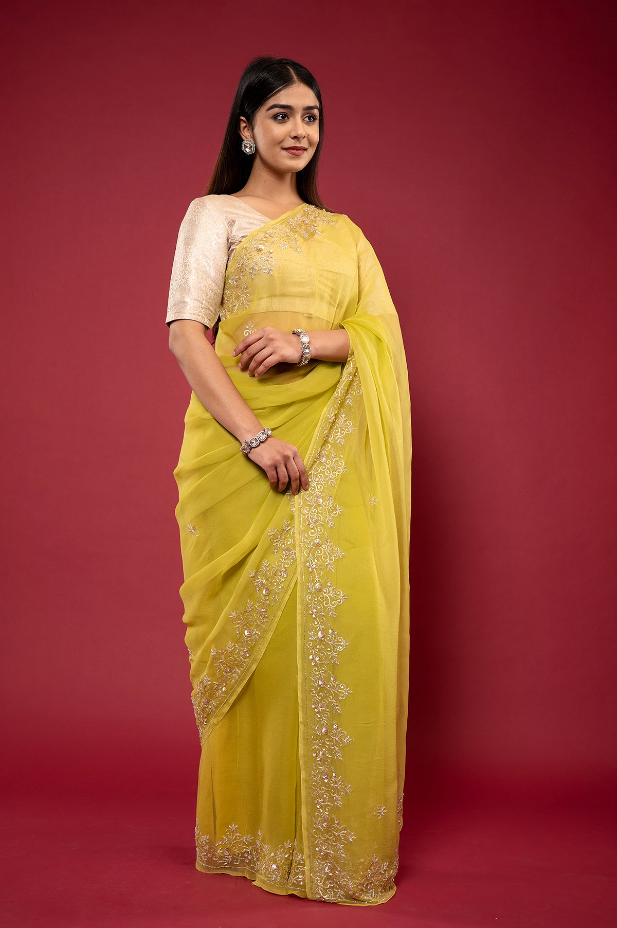 Viscose Chiffon Kardhana Work Saree