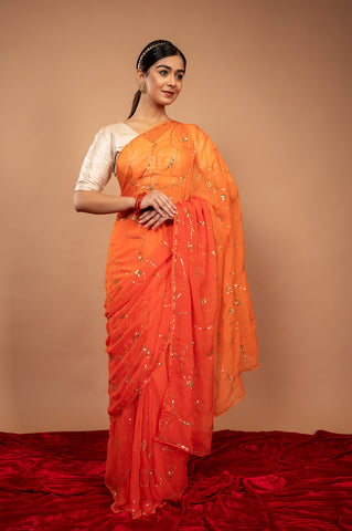 Viscose Chiffon Orange Aari Siquin Saree