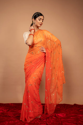 Viscose Chiffon Orange Aari Siquin Saree