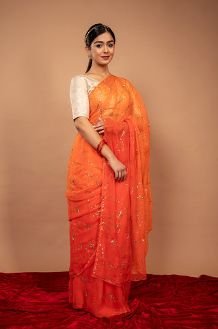 Viscose Chiffon Orange Aari Siquin Saree