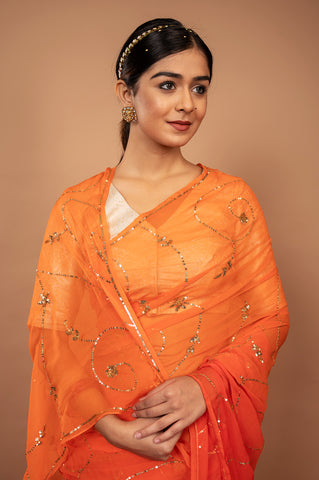 Viscose Chiffon Orange Aari Siquin Saree