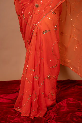 Viscose Chiffon Orange Aari Siquin Saree