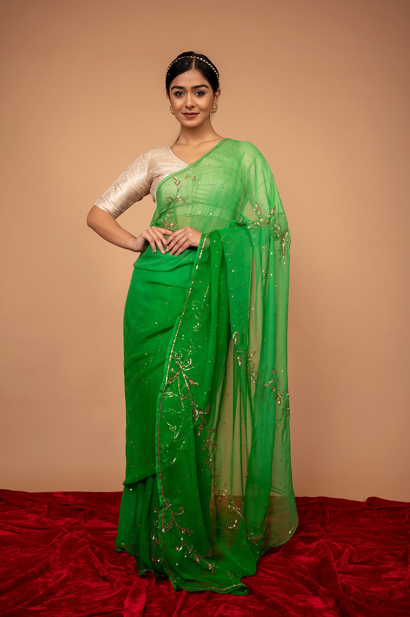 Viscose Chiffo Aari Taari Siquin Work Saree
