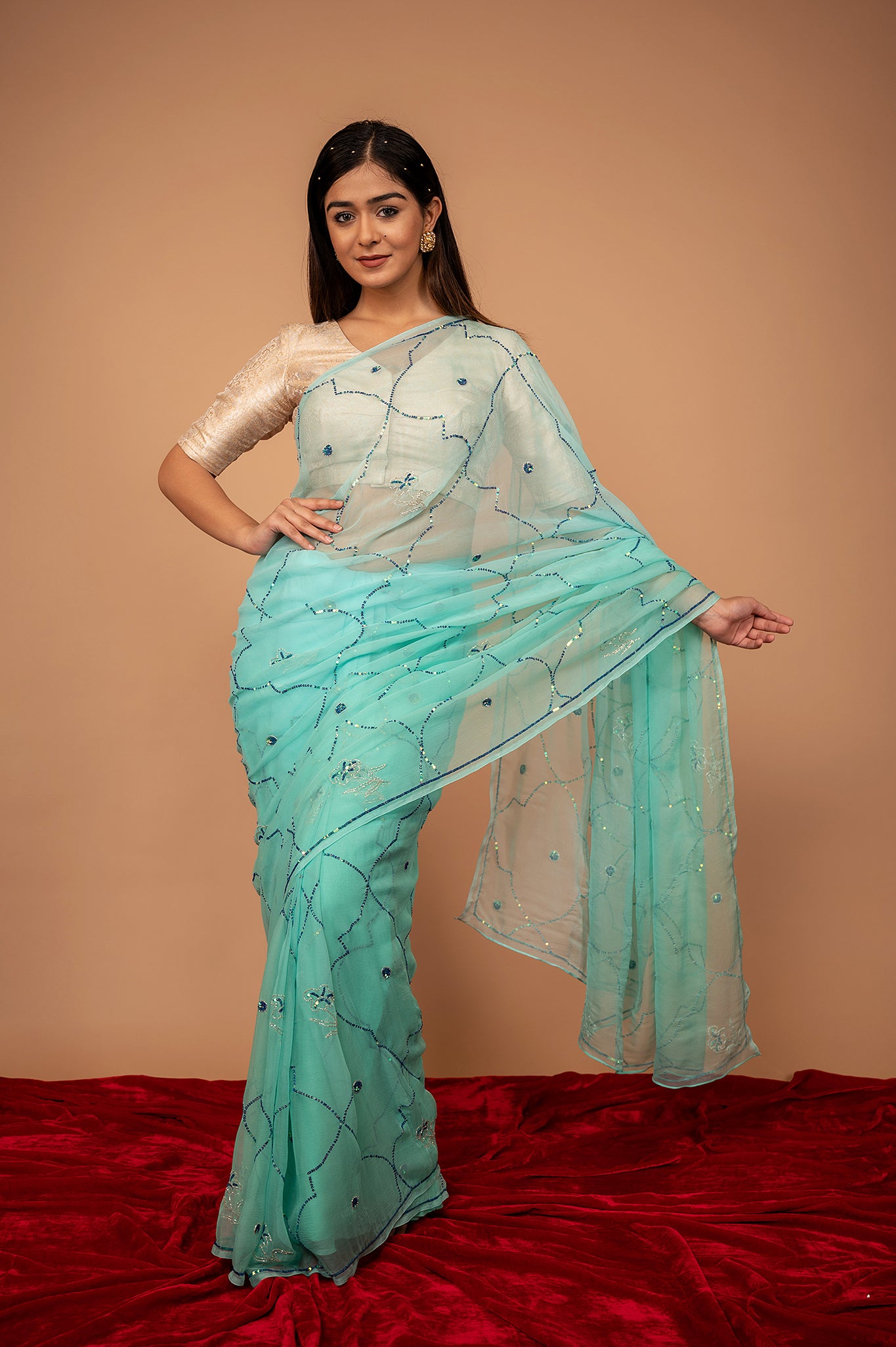 Viscose Chiffon Siquin Work Saree