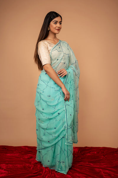 Viscose Chiffon Siquin Work Saree