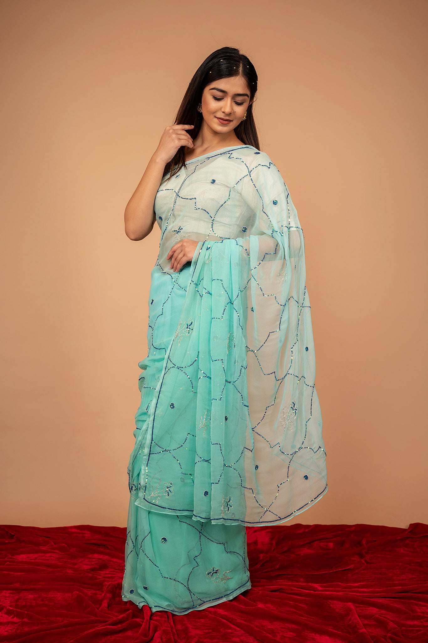 Viscose Chiffon Siquin Work Saree