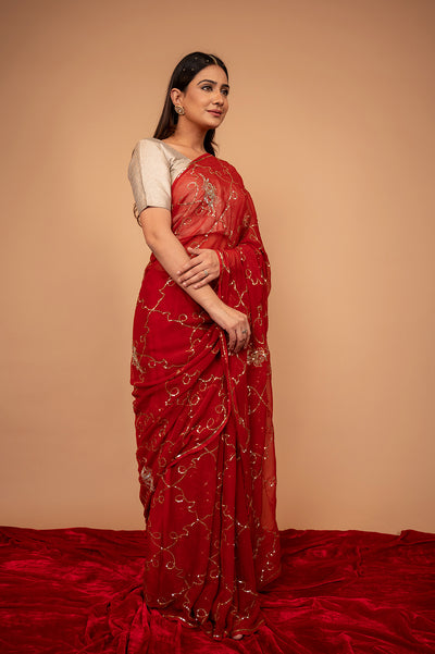 Viscose Chiffon Siquin Work Saree