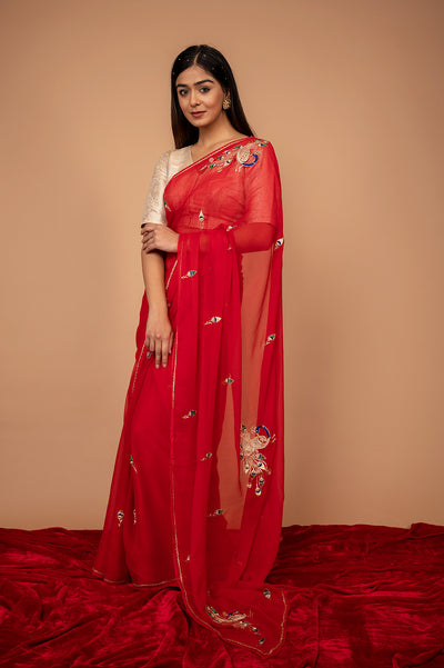 Viscose Chiffon Peacock  Work Saree