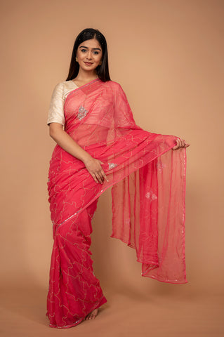 Viscose Chiffon Butta Work Saree