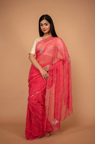 Viscose Chiffon Butta Work Saree