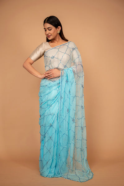 Viscose Chiffon Siquin Work Saree