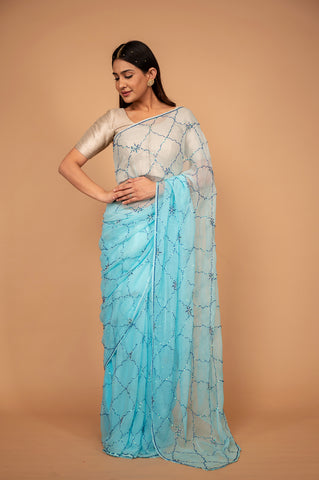 Viscose Chiffon Siquin Work Saree