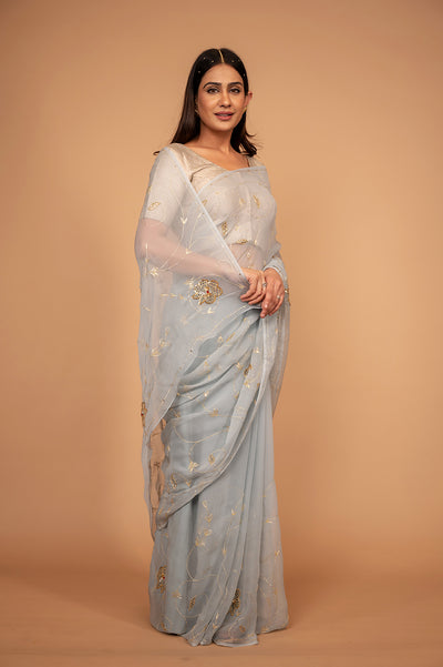 Viscose Chiffon Aari Cutt Work Saree