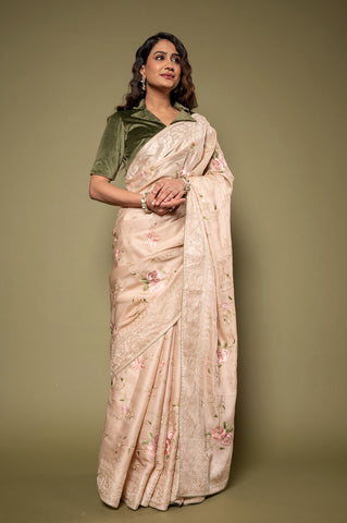 Viscose Tashar Silk Resham Work Saree