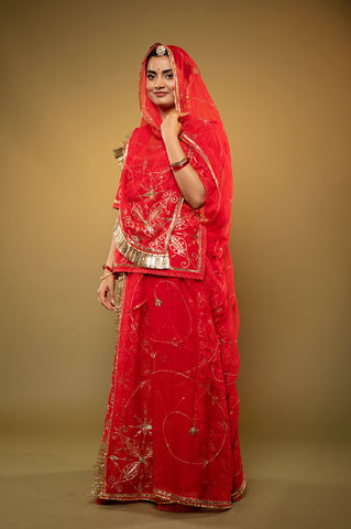 Satin Silk Surkh Laal Rajputi Poshak