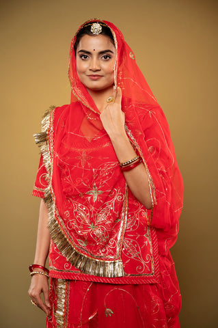 Satin Silk Surkh Laal Rajputi Poshak