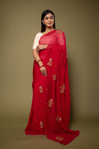 Viscose Chiffon Aari Work Saree