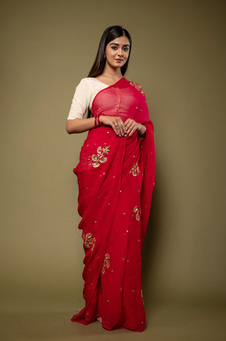 Viscose Chiffon Aari Work Saree