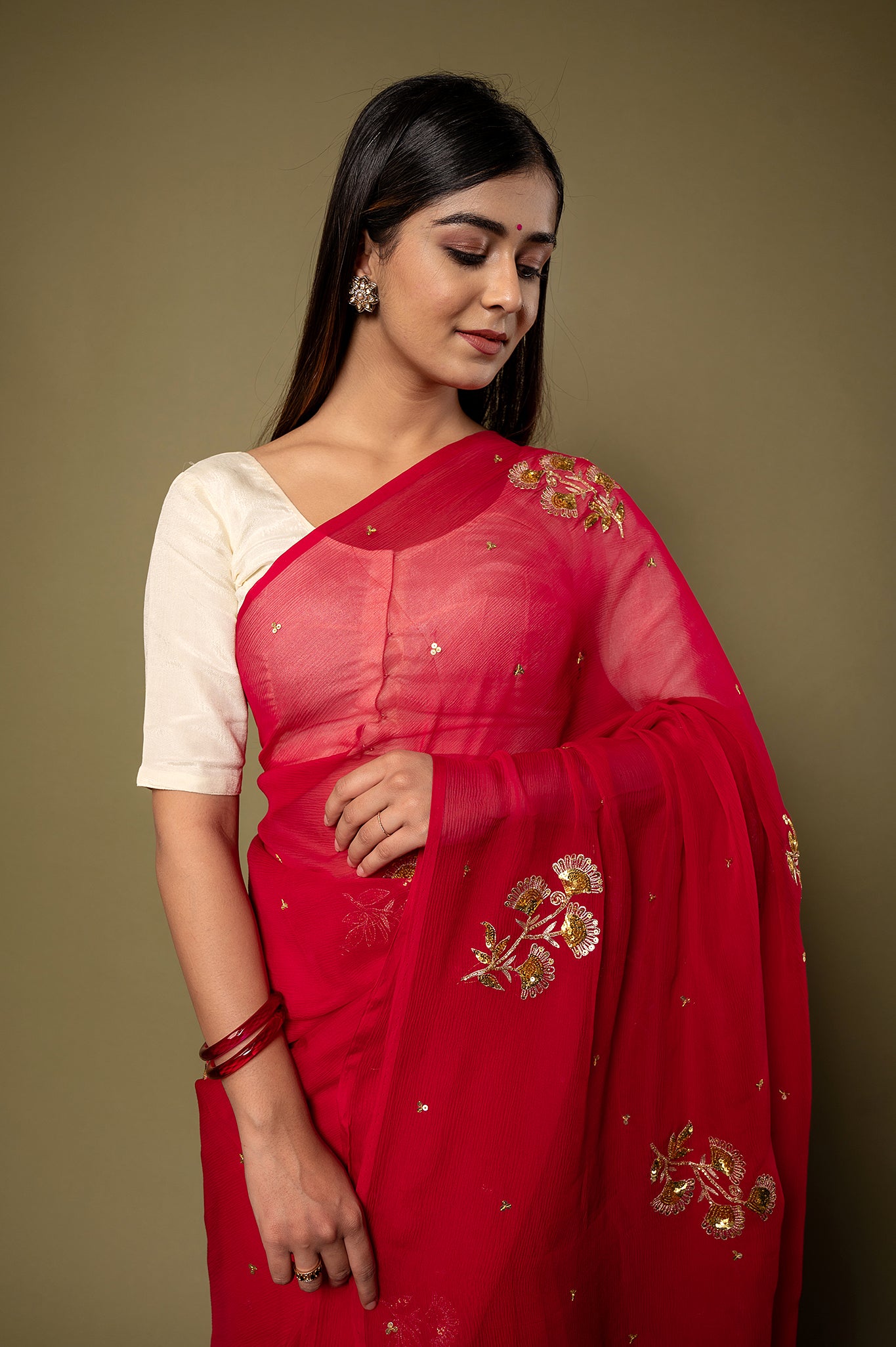 Viscose Chiffon Aari Work Saree