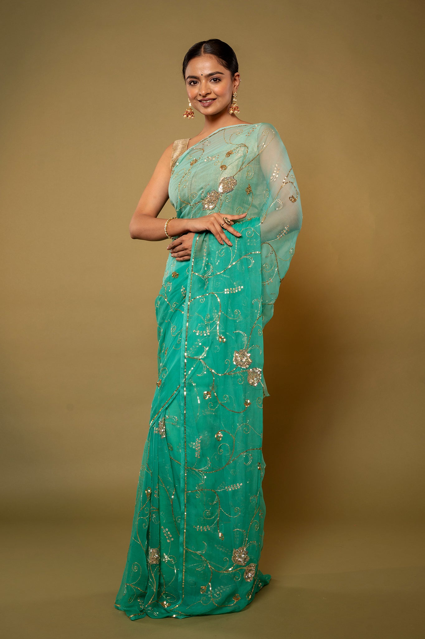 Sage Olive Chiffon Saree