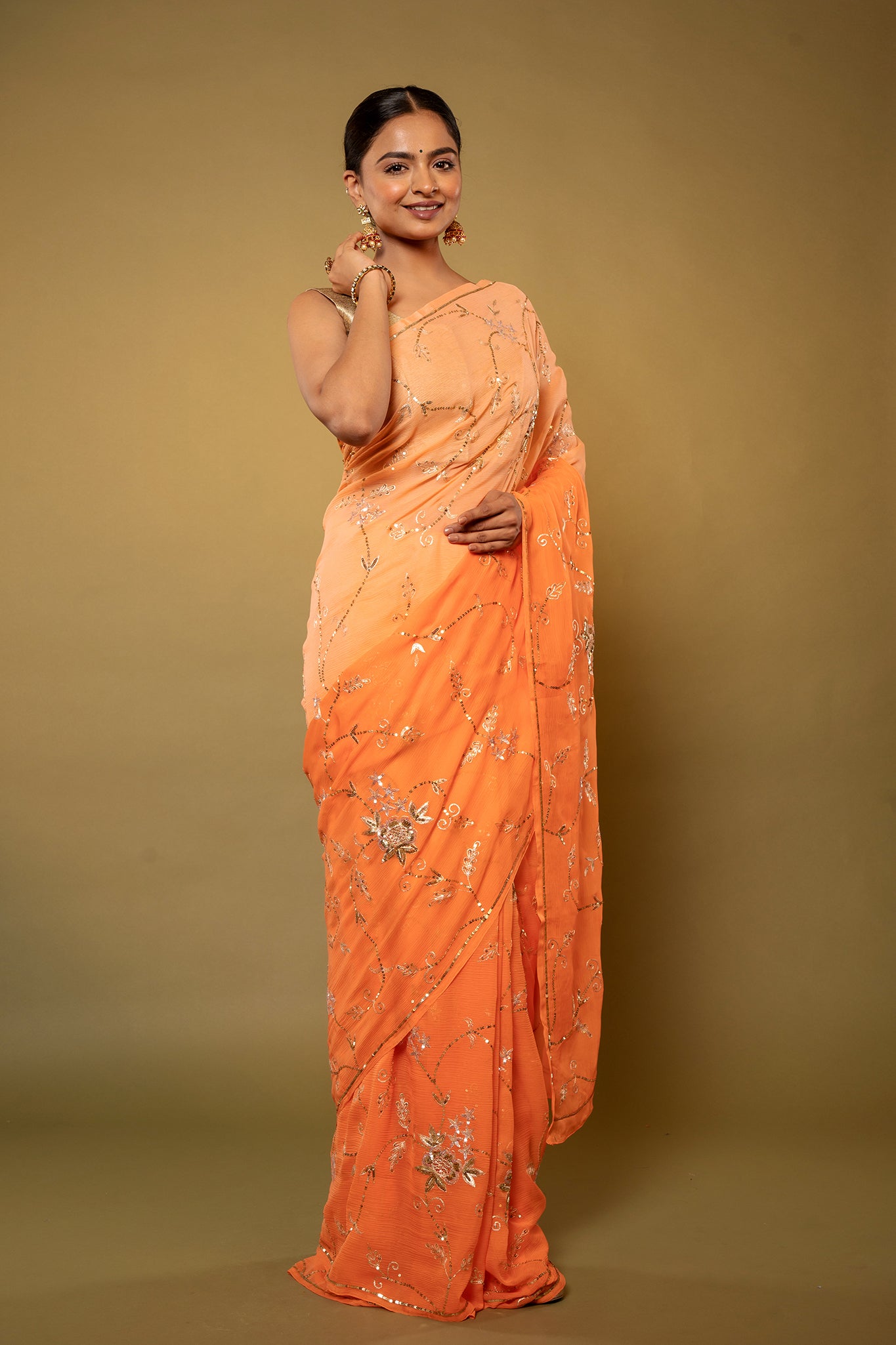 Kasturi Peach Sitara Saree