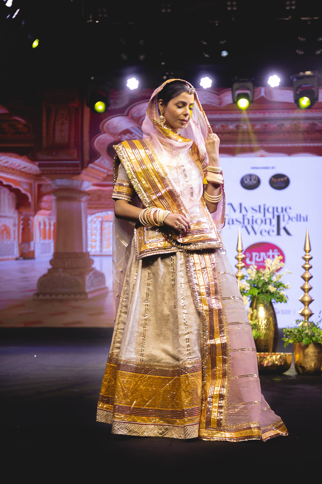 Cream Jacquard Tissue Copper Laffa Gota  Handwork  Poshak (Unstitched)