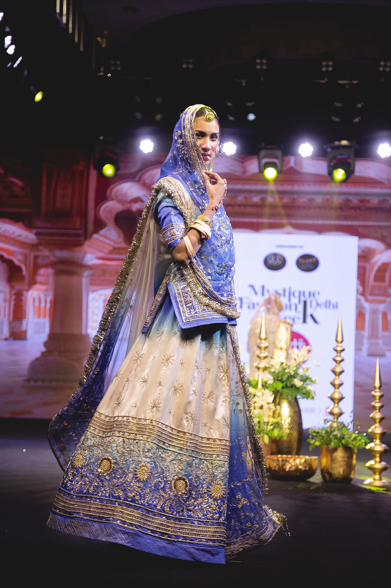 Blue Off White Shaded Pure Satin Dapka Aari Zardozi Sequins Tari Handwork  Poshak (Unstitched)