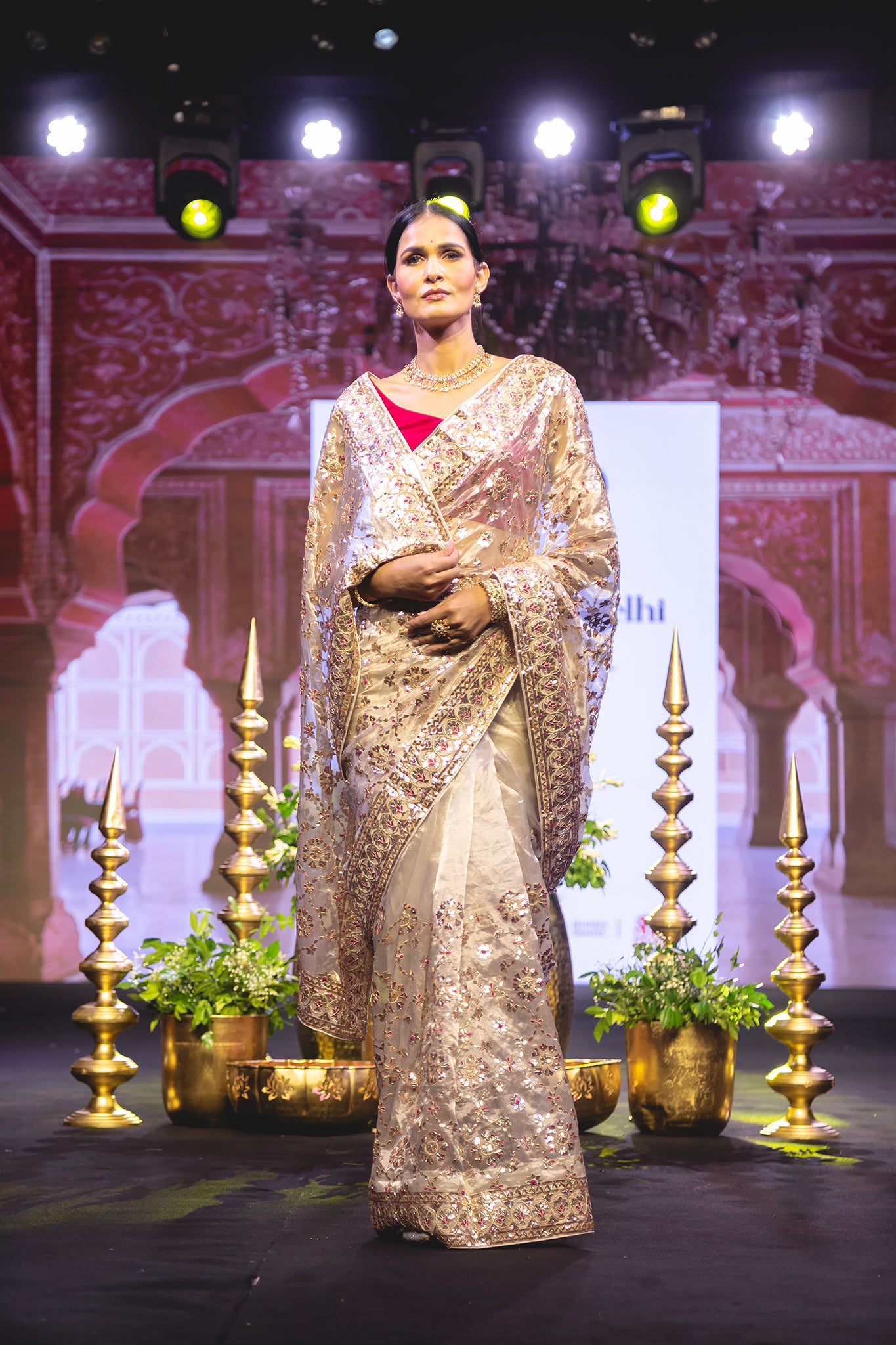 Silver Tissue Copper Gota Patti Handwork  Saree with Rani detailing
