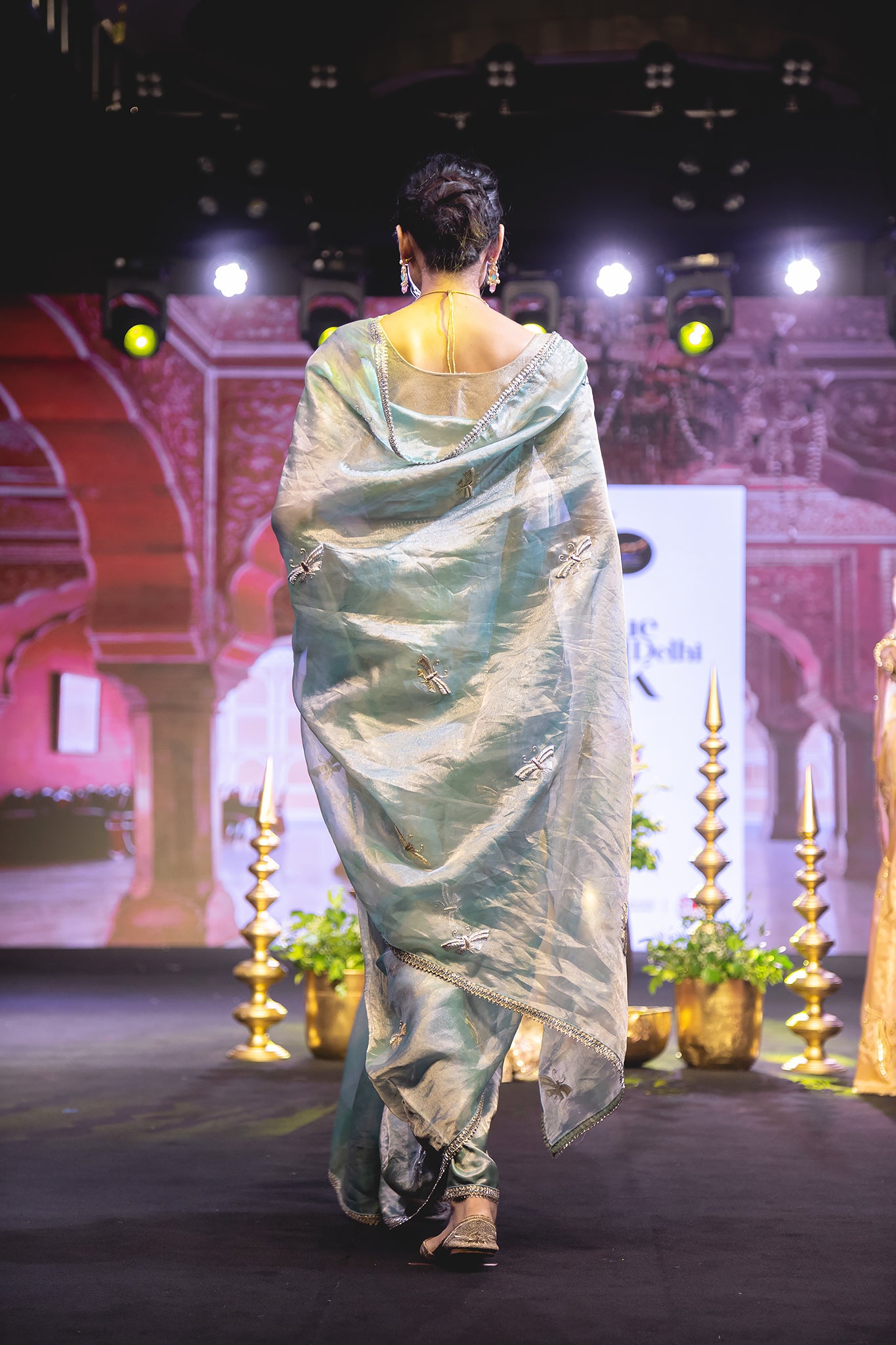 Firozi Pure Tissue Zardozi Salma Badla Buti Handwork  Saree