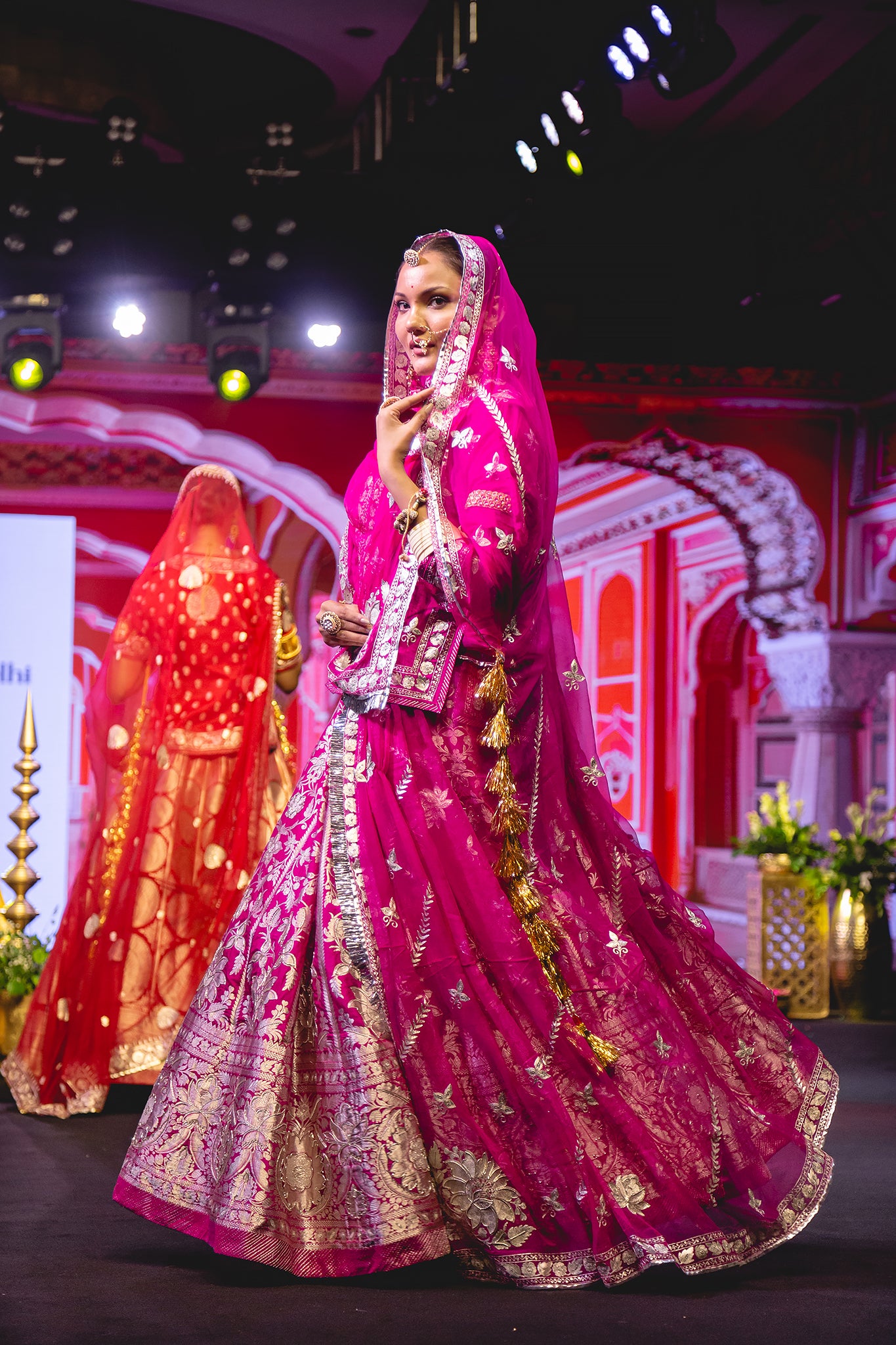 Rani Pink Banarsi  Zari Salma Dabka Handwoven  Poshak With Pure Odhana  (Unstitched)