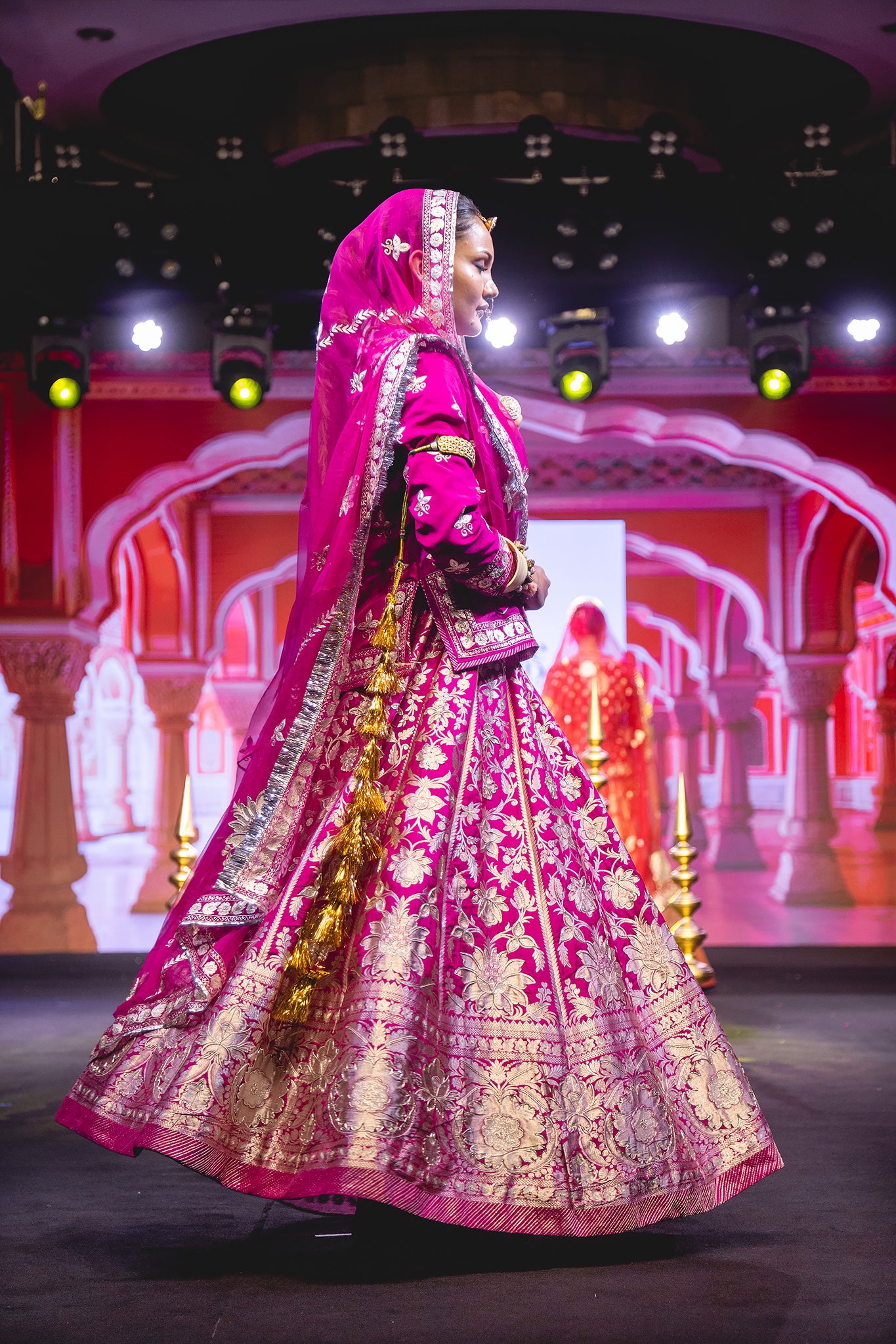 Rani Pink Banarsi  Zari Salma Dabka Handwoven  Poshak With Pure Odhana  (Unstitched)