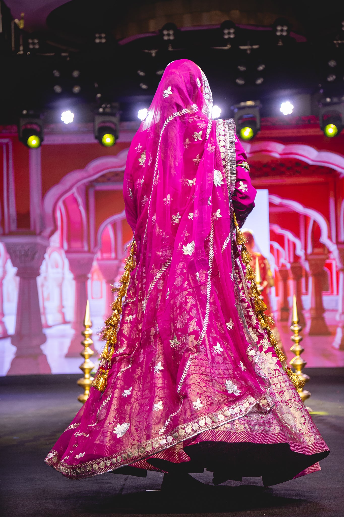 Rani Pink Banarsi  Zari Salma Dabka Handwoven  Poshak With Pure Odhana  (Unstitched)