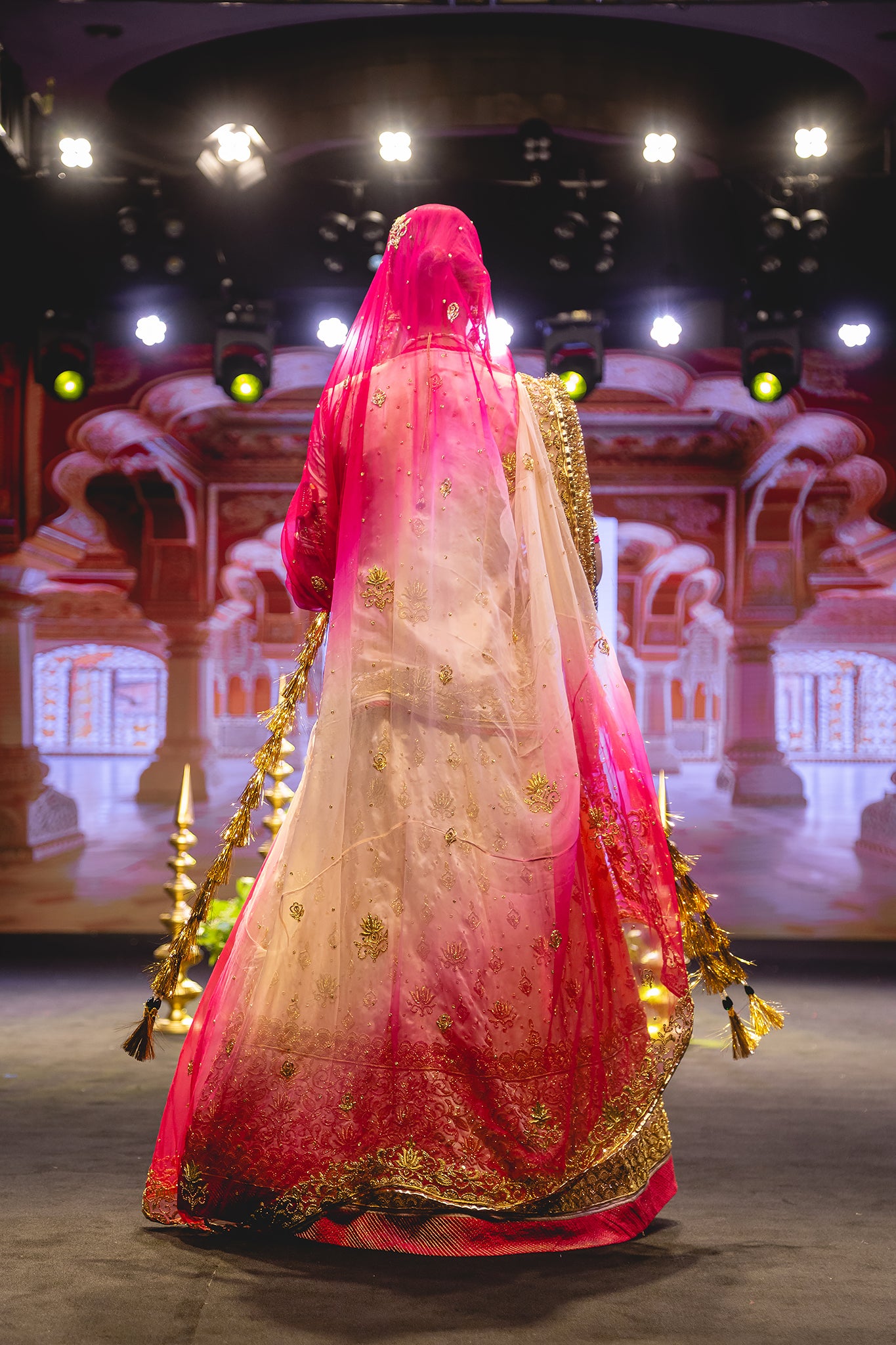 Peach Pink Shaded Pure Satin Salma Tari Dabka Handwork  Poshak With Pure Odhana  (Unstitched)