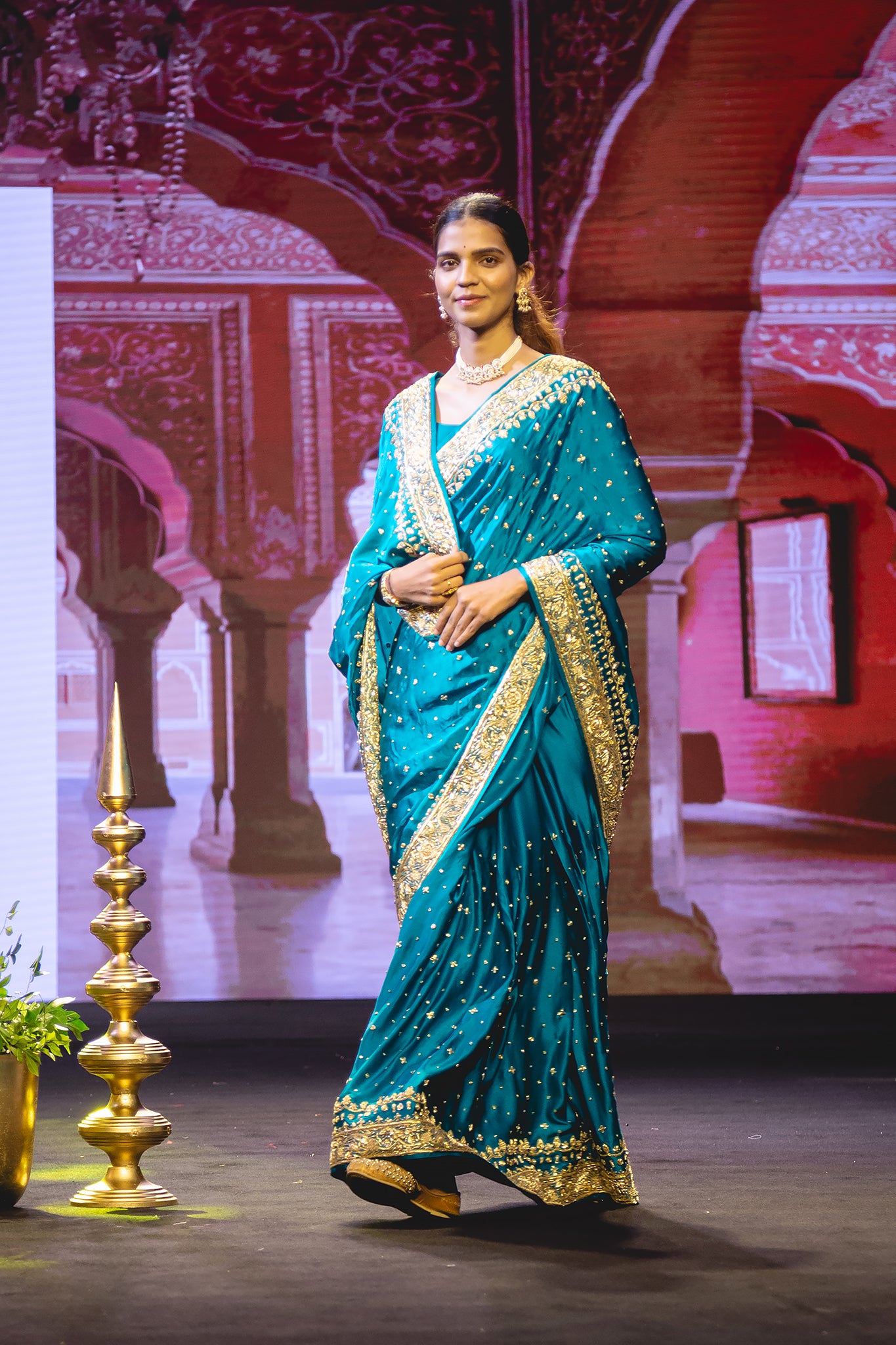 Rama Pure Satin Salma Zardozi Handwork  Saree