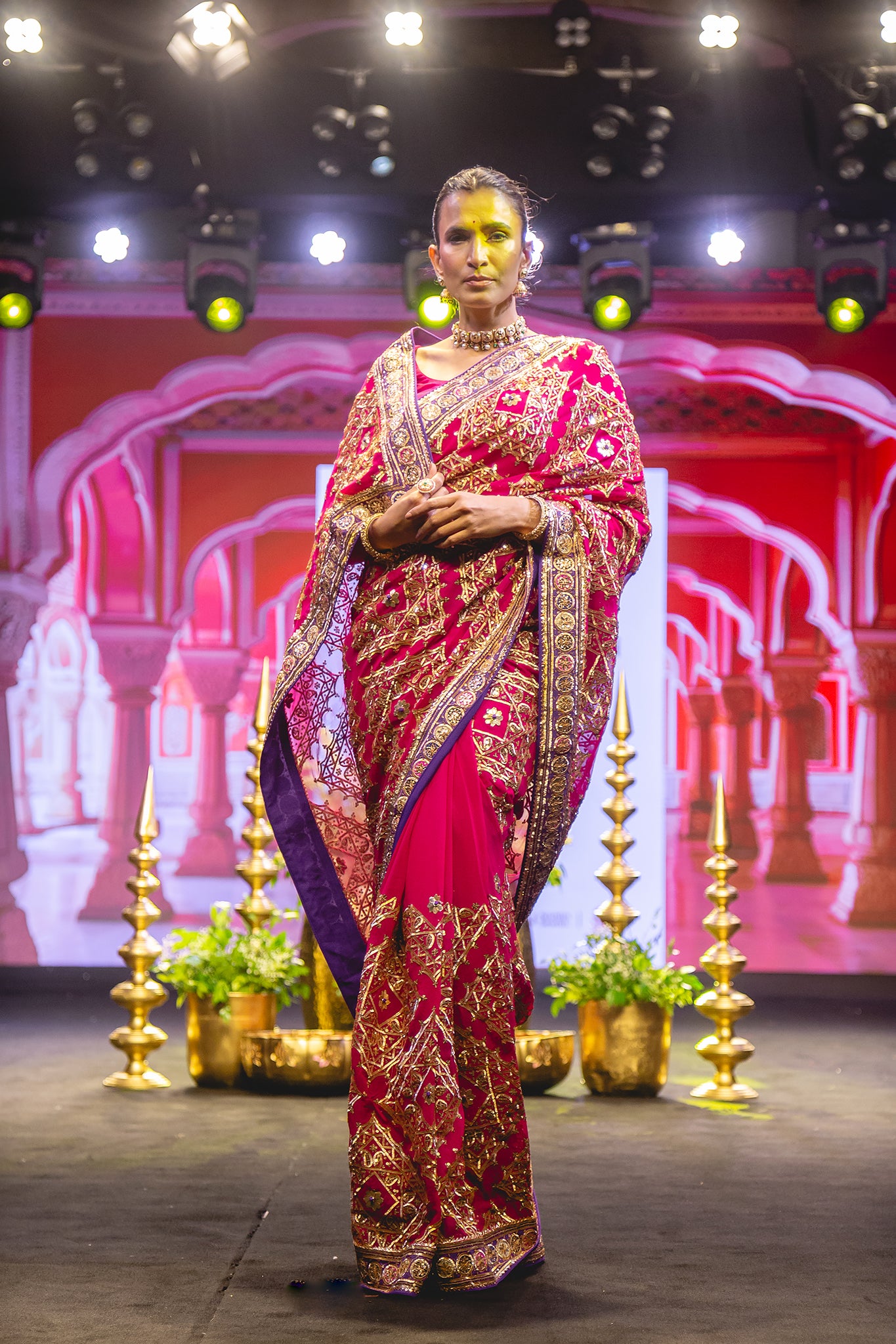 Rani Pure Georgette German Sikhiya Handwork  Saree