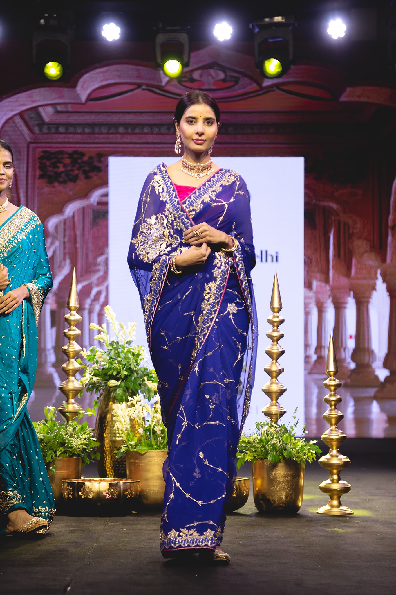 Royal Blue Pure Georgette Salma Zardozi Sequins Handwork  Saree