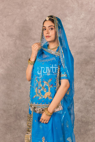 Sky blue Bamber Satin Gotapatti work Poshak