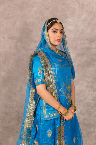 Sky blue Bamber Satin Gotapatti work Poshak