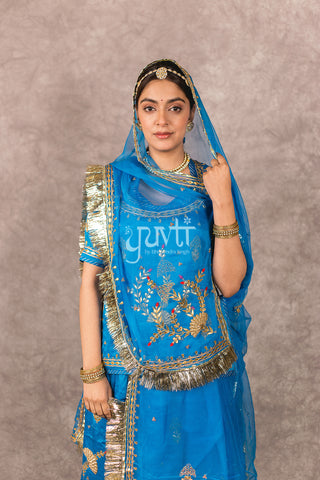 Sky blue Bamber Satin Gotapatti work Poshak