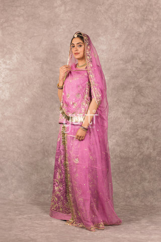 Lavender Bamber Satin Aari Salma work Poshak