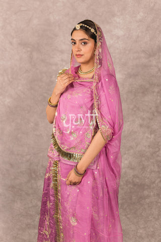 Lavender Bamber Satin Aari Salma work Poshak