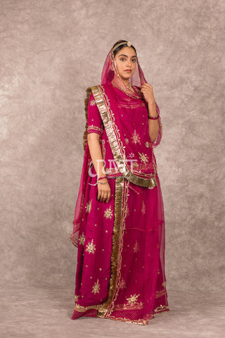 Wine Bamber Satin Zardozi work Poshak