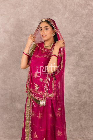 Wine Bamber Satin Zardozi work Poshak