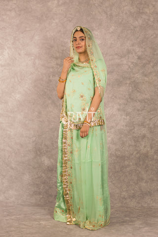 Green Zari sequins work Poshak