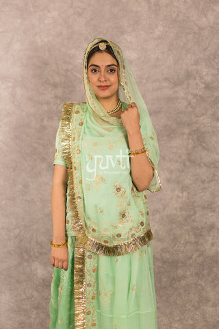 Green Zari sequins work Poshak