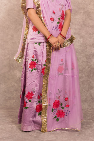 Lavender Handpainted Bamber Satin Rajputi Poshak